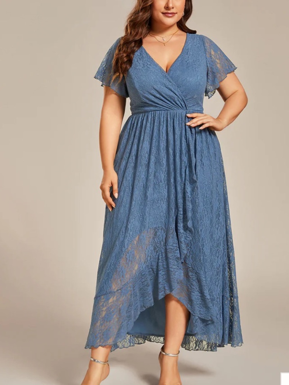 Ever Pretty Dusty Blue Lace Ruffled Formal Evening Dress - Picture 2 of 12